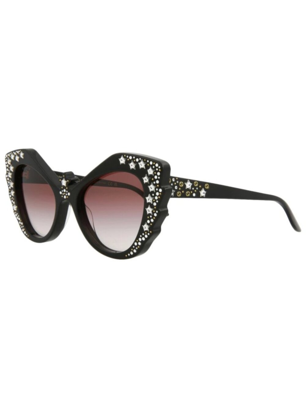 New Gucci Women's Sunglasses Cat Eye Acetate Frame Black Black Red